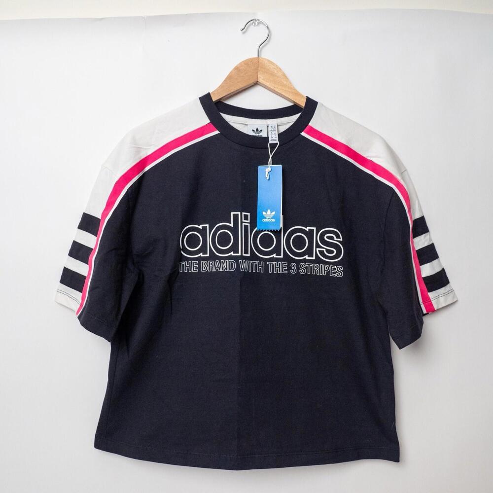 Adidas OG Tee Shirt DH4183 Black White Pink Size M NWT Yoga Running Workout